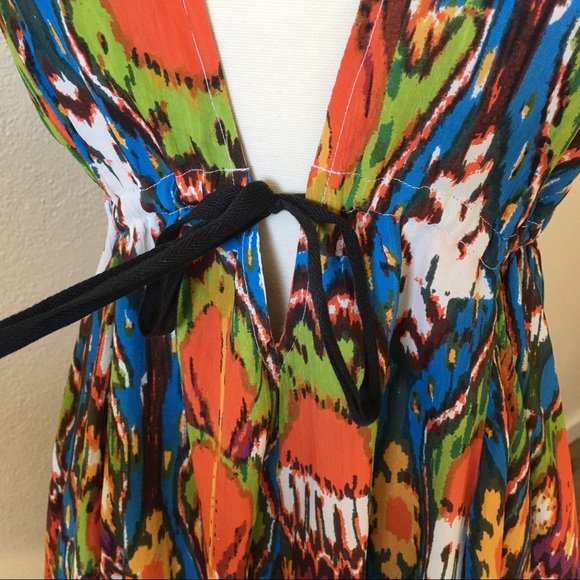 Free People Halter Ikat Print Tiered Hi-Low Dress Flowy Beach sz M - Picture 7 of 8